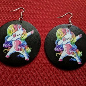 RAINBOW UNICORN Wood Earrings